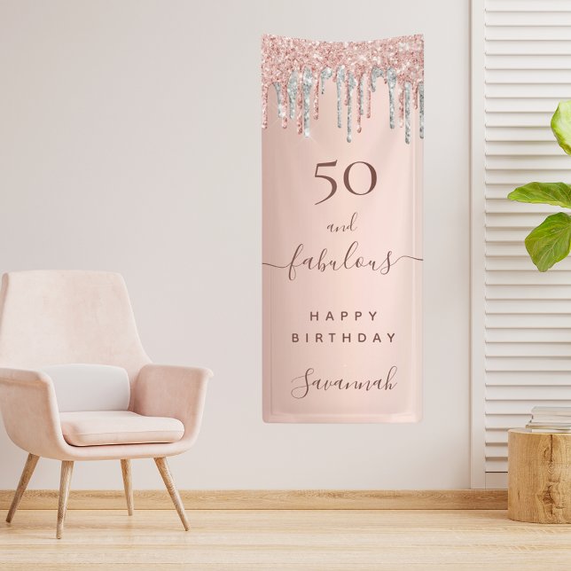 50 and Fabulous birthday glitter rose gold silver Banner (Creator Uploaded)