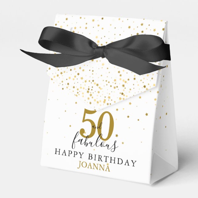50 and Fabulous Birthday Gold and Black Elegant  Favour Box (Front Side)
