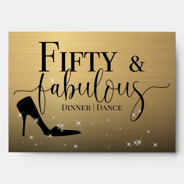 50 and Fabulous Birthday Gold and Black Shoe Envelope (Front)