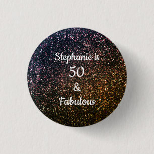 50 And Fabulous Birthday Gold Black Glitter Cool 3 Cm Round Badge