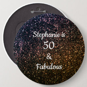 50 And Fabulous Birthday Gold Black Glitter Cool 6 Cm Round Badge