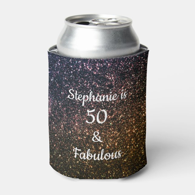50 And Fabulous Birthday Gold Black Glitter Cool Can Cooler (Can Front)
