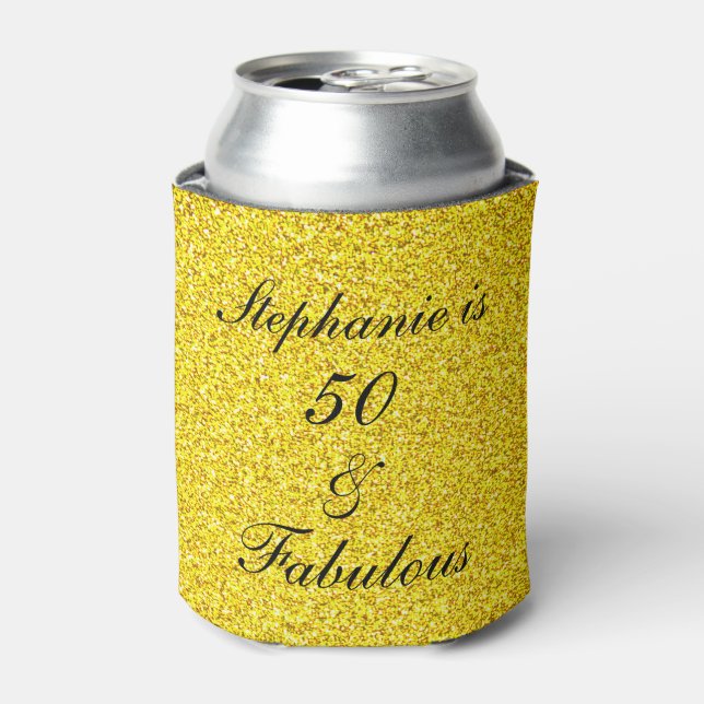 50 And Fabulous Birthday Gold Black Glitter Gift Can Cooler (Can Front)