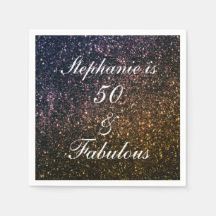50 And Fabulous Birthday Gold Black Golden Glitter Napkin