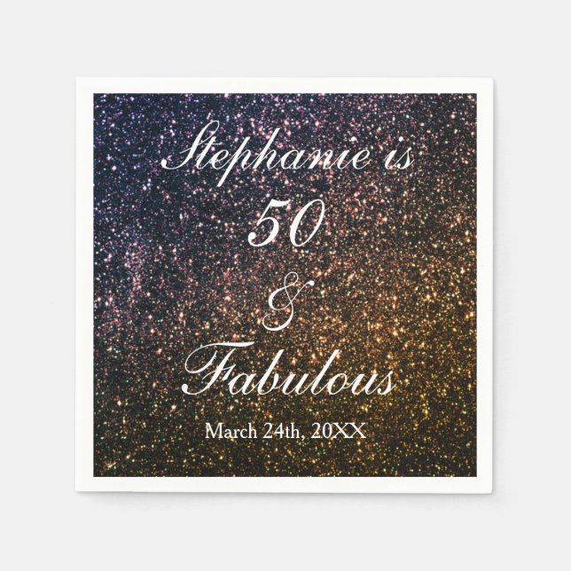 50 And Fabulous Birthday Gold Black Golden Glitter Napkin (Front)