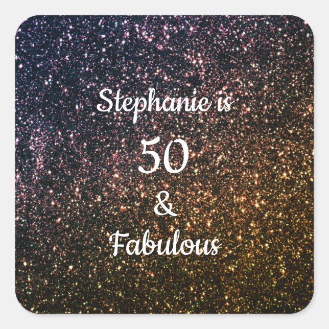 50 And Fabulous Birthday Gold Black Golden Glitter Square Sticker (Front)