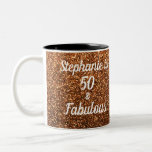 50 And Fabulous Birthday Gold Glitter Sparkling Two-Tone Coffee Mug<br><div class="desc">Designed with pretty,  girly and beautiful gold glittery background and personalised text template for name which you can edit,  this is perfect for the 50th birthday celebrations or gift!</div>