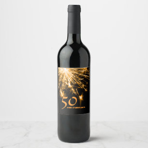 50 and Fabulous birthday gold sparkle party Wine Label