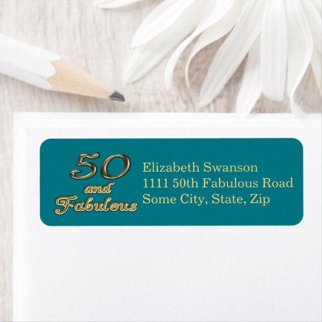 50 and Fabulous Birthday Gold Teal Blue Address (Insitu)