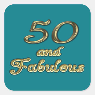 50 and Fabulous Birthday Gold Typography 50th Age Square Sticker