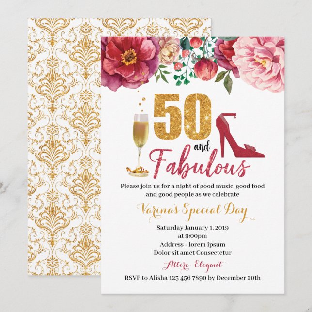 50 and Fabulous Birthday Invitation for Women (Front/Back)