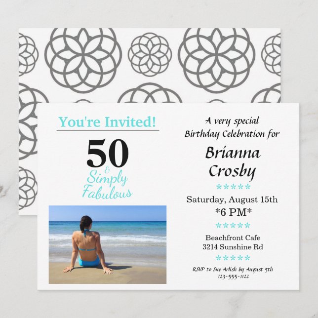 50 and Fabulous Birthday Invitation Simply Blue (Front/Back)
