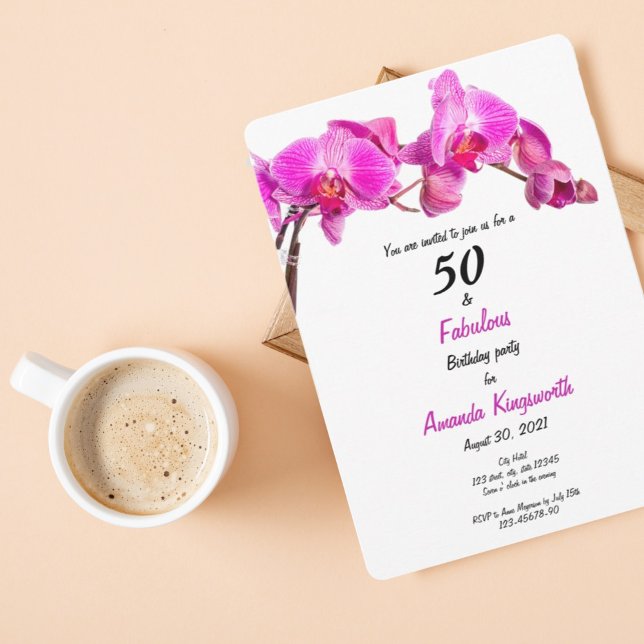 50 and fabulous birthday invitation with orchid (Creator Uploaded)