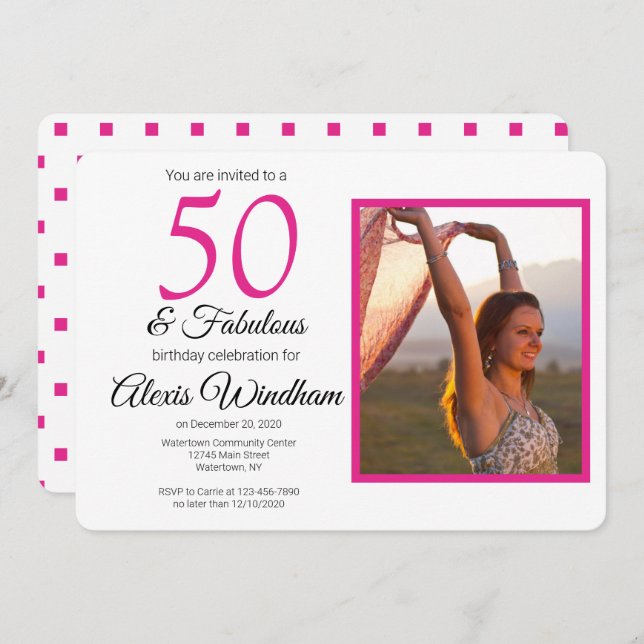 50 and fabulous birthday invitation with photo (Front/Back)