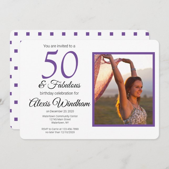 50 and fabulous birthday invitation with photo (Front/Back)