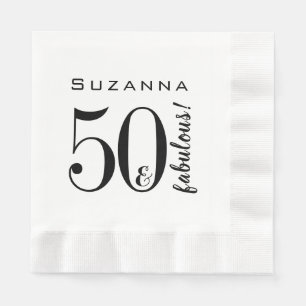 50 and Fabulous Birthday Modern Black Typography Napkin