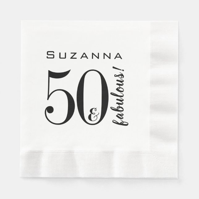 50 and Fabulous Birthday Modern Black Typography Napkin (Front)