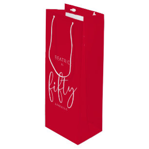 50 and Fabulous Birthday Modern Script Red Wine Gift Bag