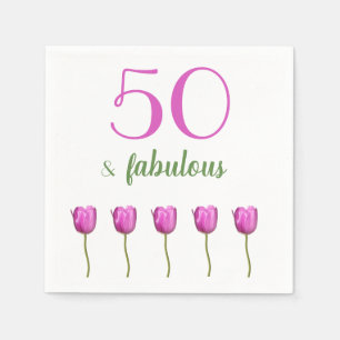 50 and Fabulous Birthday Napkin   Magenta Tulip