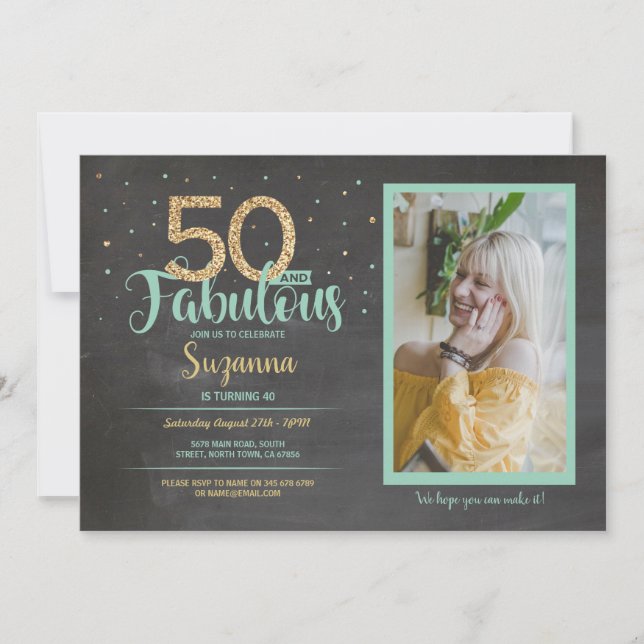 50 and Fabulous Birthday Party 50th Gold Photo Invitation (Front)