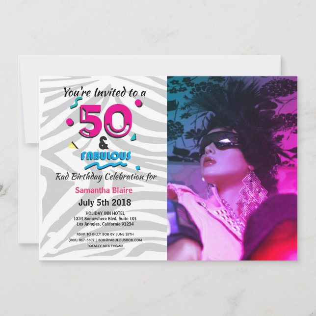 50 and Fabulous Birthday Party 80s Invitation (Front)