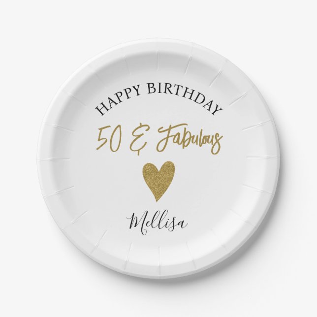 50 And Fabulous Birthday Party Black And Gold Paper Plate (Front)