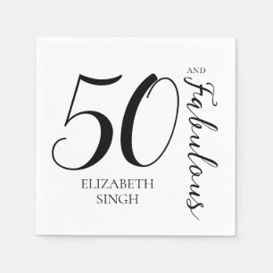 50 and Fabulous Birthday Party Black and White Napkin