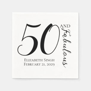50 and Fabulous Birthday Party Black and White Napkin