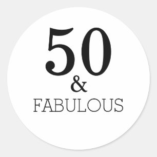 50 And Fabulous Birthday Party Black White Elegant Classic Round Sticker