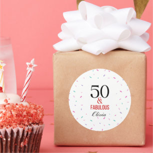 50 and Fabulous Birthday Party Colourful Confetti Classic Round Sticker