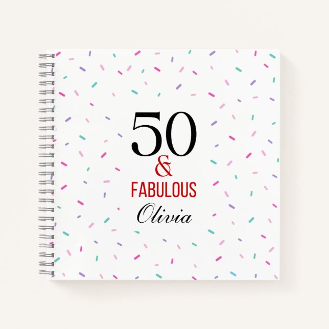 50 and Fabulous Birthday Party Colourful Confetti Notebook (Front)