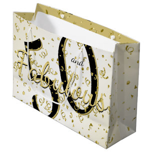 50 and Fabulous Birthday Party Fun Black/Gold Large Gift Bag