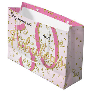 50 and Fabulous Birthday Party Fun Pink/Gold Large Gift Bag
