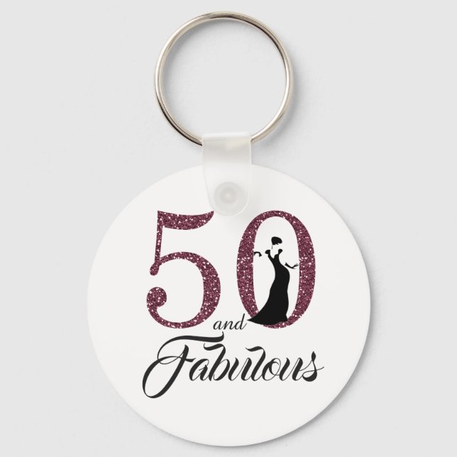 50 and Fabulous Birthday Party Key Ring (Front)