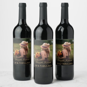50 and fabulous birthday party monogram name wine  label
