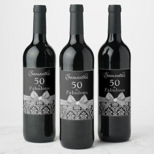 50 and fabulous birthday party monogram name wine  label