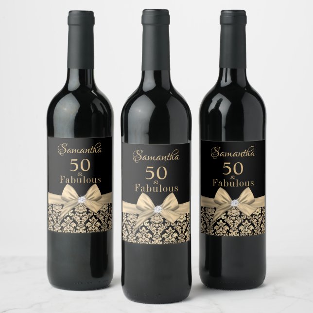50 and fabulous birthday party monogram name wine label (Bottles)