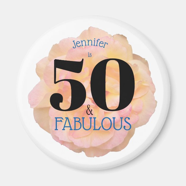 50 and Fabulous Birthday Party Pale Peach Rose Magnet (Front)