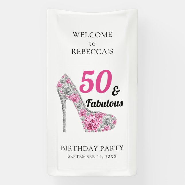 50 and Fabulous Birthday Party Personalised Banner (Vertical)