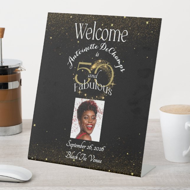 50 and Fabulous Birthday Party Personalised Name Pedestal Sign (In SItu)