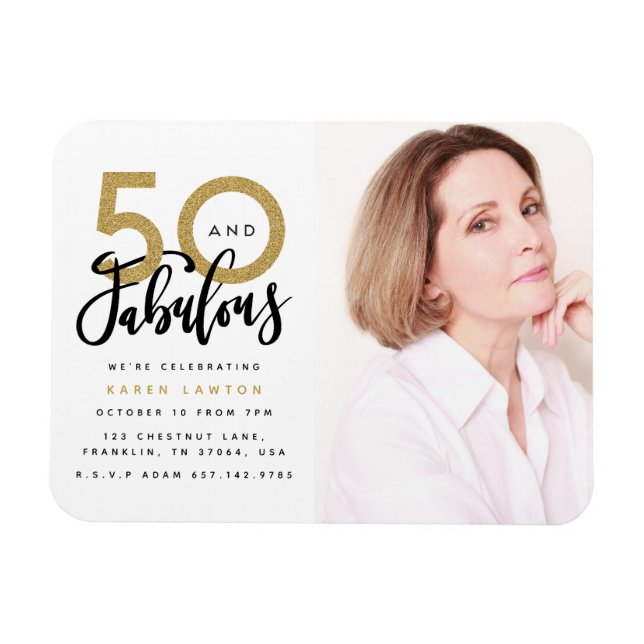 50 and fabulous birthday party photo invitation magnet (Horizontal)