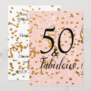 50 and Fabulous Birthday Party Pink Gold Confetti Invitation