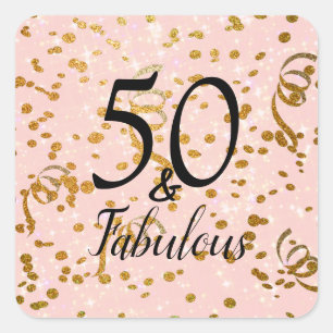 50 and Fabulous Birthday Party Pink Gold Confetti Square Sticker