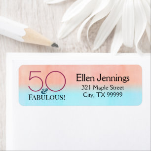 50 and Fabulous Birthday Party Pink Return Address