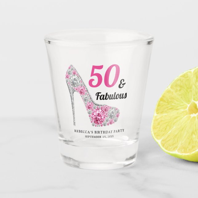 50 and Fabulous Birthday Party Shot Glass (Front)