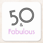 50 and Fabulous Birthday Party Square Paper Coaster<br><div class="desc">It's the special 50th birthday party. Choose this elegant light purple and black text design to highlight the great day.</div>