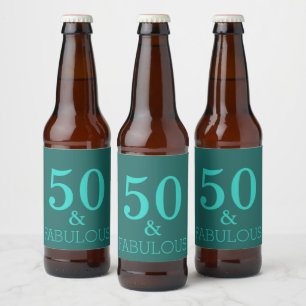 50 And Fabulous Birthday Party Turquoise Green Beer Bottle Label