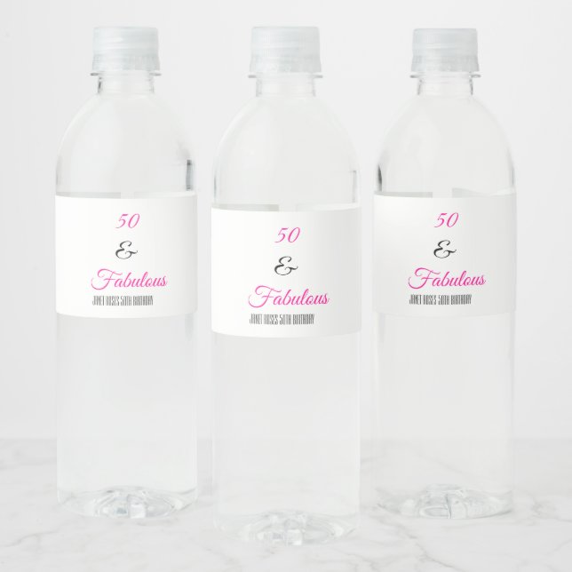 50 and Fabulous Birthday Party Water Bottle Label (Bottles)
