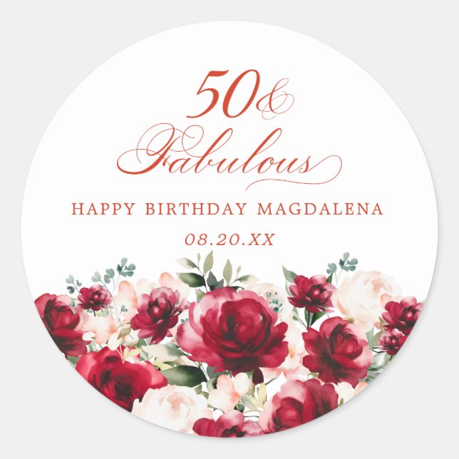 50 and Fabulous Birthday Personalised Custom Classic Round Sticker (Front)