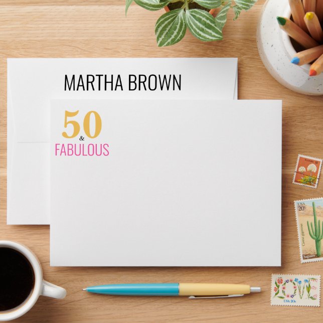 50 and Fabulous Birthday Personalised Stationery Envelope (Desk)